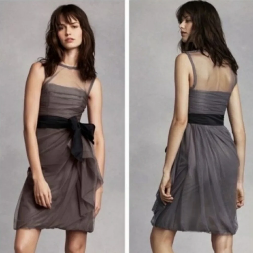 Vera Wang White Label Cameo Pink & Black Tulle Draped Special Occasion Dress - Picture 3 of 15